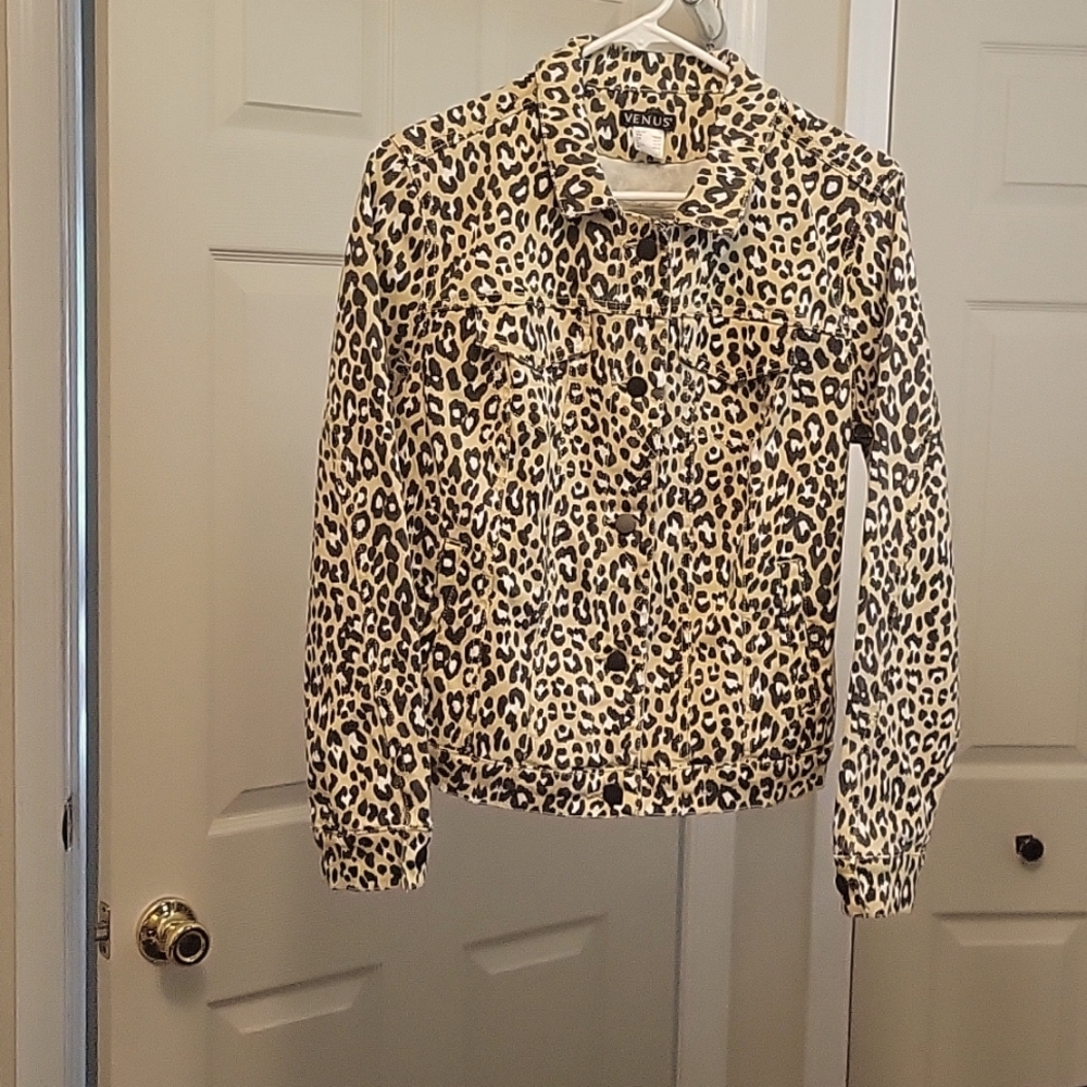 Venus Animal Print Denim Jacket Size Small